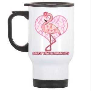 Breast Cancer Awareness Pink Flower Flamingo Stainless Steel Travel Mug