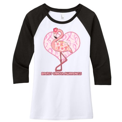 Breast Cancer Awareness Pink Flower Flamingo Women's Tri-Blend 3/4-Sleeve Raglan Shirt