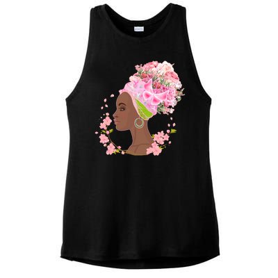 Breast Cancer Awareness Pink Flower Warrior Survivor Ladies PosiCharge Tri-Blend Wicking Tank