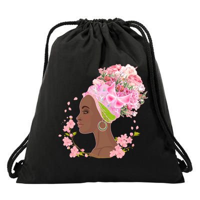 Breast Cancer Awareness Pink Flower Warrior Survivor Drawstring Bag