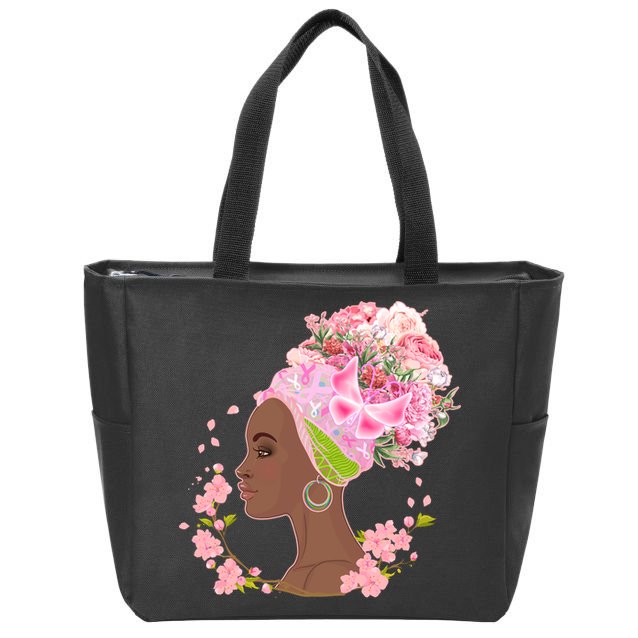 Breast Cancer Awareness Pink Flower Warrior Survivor Zip Tote Bag