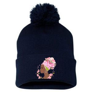 Breast Cancer Awareness Pink Flower Warrior Survivor Pom Pom 12in Knit Beanie