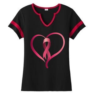 Breast Cancer Awareness Ribbon Heart Ladies Halftime Notch Neck Tee