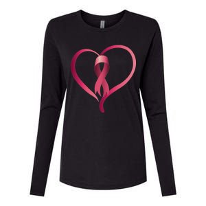 Breast Cancer Awareness Ribbon Heart Womens Cotton Relaxed Long Sleeve T-Shirt