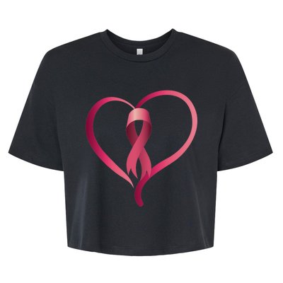 Breast Cancer Awareness Ribbon Heart Bella+Canvas Jersey Crop Tee