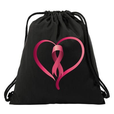 Breast Cancer Awareness Ribbon Heart Drawstring Bag