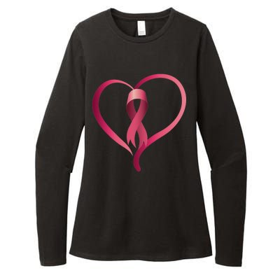 Breast Cancer Awareness Ribbon Heart Womens CVC Long Sleeve Shirt