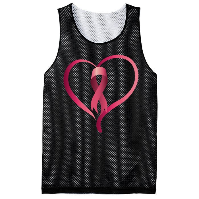 Breast Cancer Awareness Ribbon Heart Mesh Reversible Basketball Jersey Tank