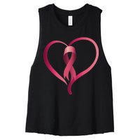 Breast Cancer Awareness Ribbon Heart Women's Racerback Cropped Tank