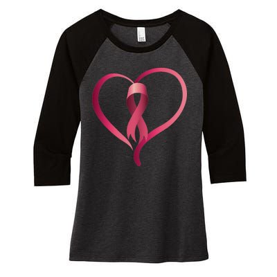 Breast Cancer Awareness Ribbon Heart Women's Tri-Blend 3/4-Sleeve Raglan Shirt