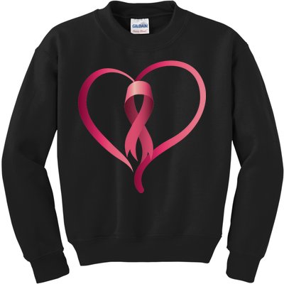 Breast Cancer Awareness Ribbon Heart Kids Sweatshirt