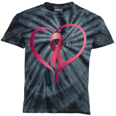 Breast Cancer Awareness Ribbon Heart Kids Tie-Dye T-Shirt