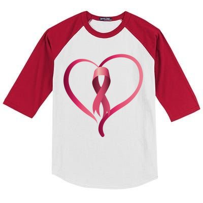 Breast Cancer Awareness Ribbon Heart Kids Colorblock Raglan Jersey