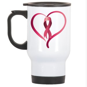 Breast Cancer Awareness Ribbon Heart Stainless Steel Travel Mug