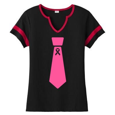 Breast Cancer Awareness Ribbon Tie Ladies Halftime Notch Neck Tee