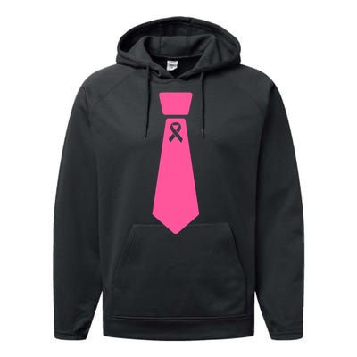 Breast Cancer Awareness Ribbon Tie Performance Fleece Hoodie