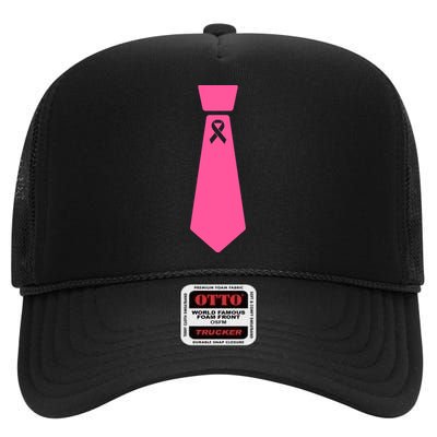 Breast Cancer Awareness Ribbon Tie High Crown Mesh Back Trucker Hat