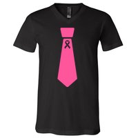 Breast Cancer Awareness Ribbon Tie V-Neck T-Shirt