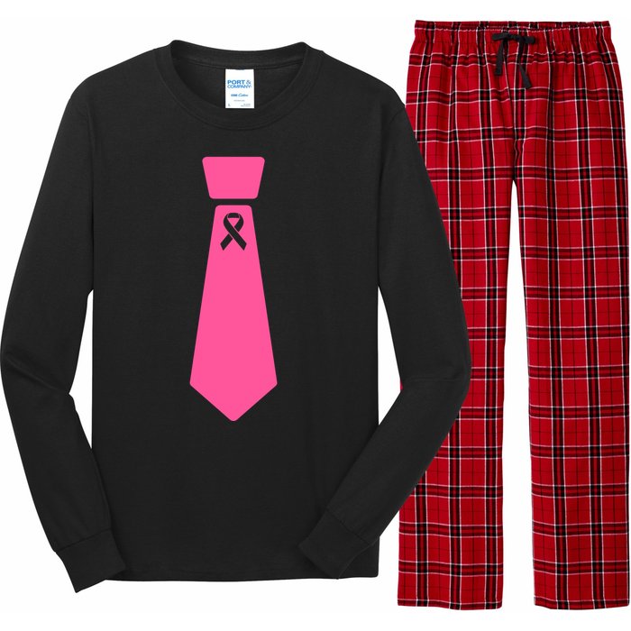 Breast Cancer Awareness Ribbon Tie Long Sleeve Pajama Set