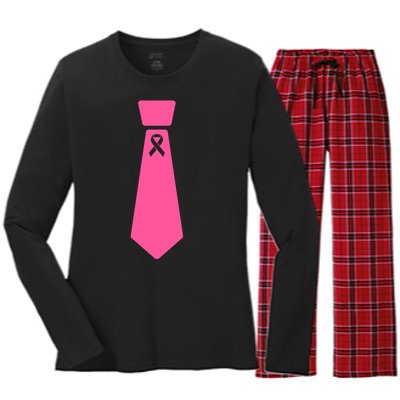 Breast Cancer Awareness Ribbon Tie Women's Long Sleeve Flannel Pajama Set 