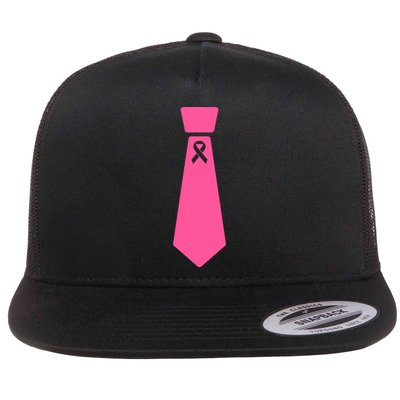 Breast Cancer Awareness Ribbon Tie Flat Bill Trucker Hat