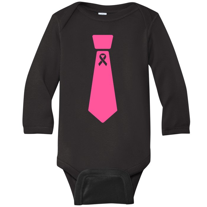 Breast Cancer Awareness Ribbon Tie Baby Long Sleeve Bodysuit