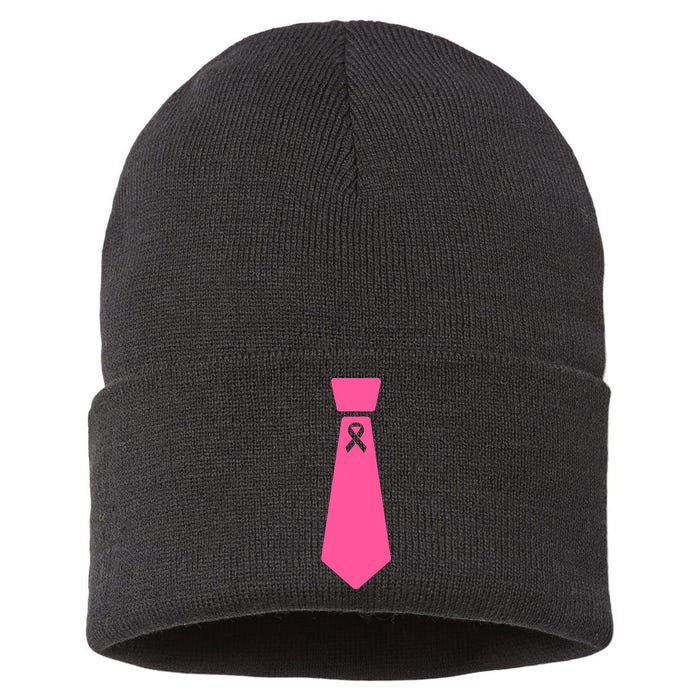 Breast Cancer Awareness Ribbon Tie Sustainable Knit Beanie