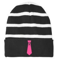 Breast Cancer Awareness Ribbon Tie Striped Beanie with Solid Band