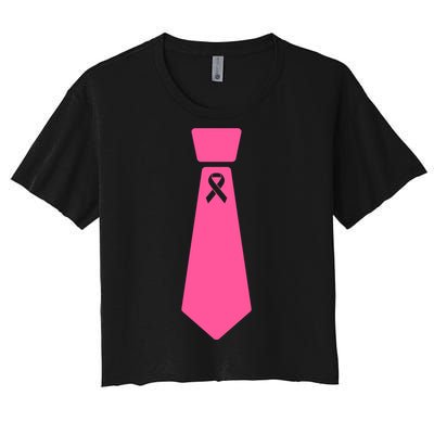 Breast Cancer Awareness Ribbon Tie Women's Crop Top Tee