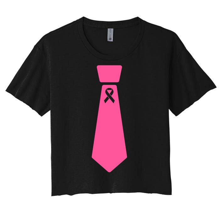 Breast Cancer Awareness Ribbon Tie Women's Crop Top Tee