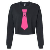 Breast Cancer Awareness Ribbon Tie Cropped Pullover Crew