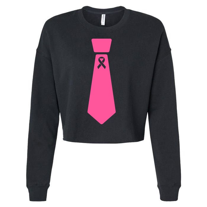 Breast Cancer Awareness Ribbon Tie Cropped Pullover Crew