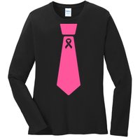 Breast Cancer Awareness Ribbon Tie Ladies Long Sleeve Shirt