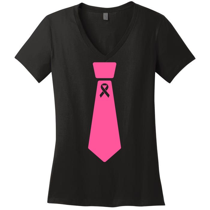 Breast Cancer Awareness Ribbon Tie Women's V-Neck T-Shirt