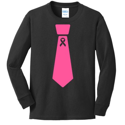 Breast Cancer Awareness Ribbon Tie Kids Long Sleeve Shirt