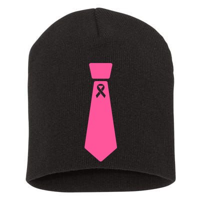 Breast Cancer Awareness Ribbon Tie Short Acrylic Beanie