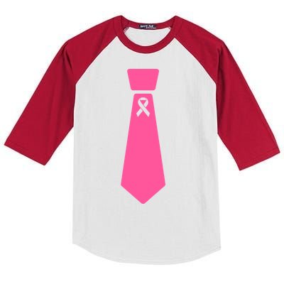 Breast Cancer Awareness Ribbon Tie Kids Colorblock Raglan Jersey