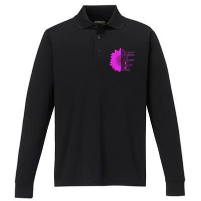 Breast Cancer Awareness Sunflower Quote Performance Long Sleeve Polo