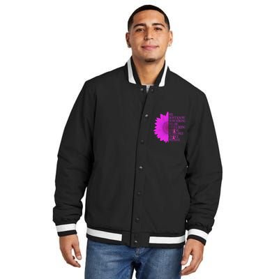 Breast Cancer Awareness Sunflower Quote Insulated Varsity Jacket