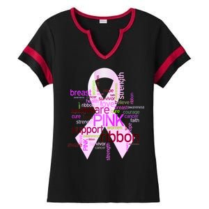 Breast Cancer Awareness Word Mash-Up Ladies Halftime Notch Neck Tee