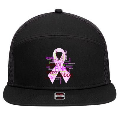 Breast Cancer Awareness Word Mash-Up 7 Panel Mesh Trucker Snapback Hat