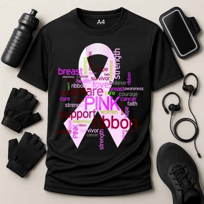 Breast Cancer Awareness Word Mash-Up Cooling Performance Crew T-Shirt