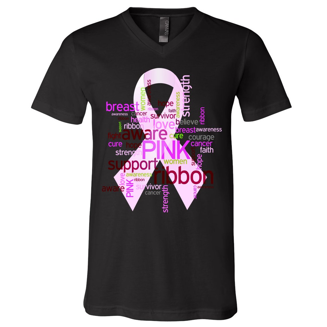Breast Cancer Awareness Word Mash-Up V-Neck T-Shirt