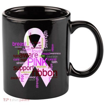 Breast Cancer Awareness Word Mash-Up 11oz C Handle Ceramic Mug