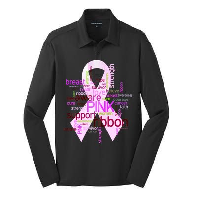 Breast Cancer Awareness Word Mash-Up Silk Touch Performance Long Sleeve Polo