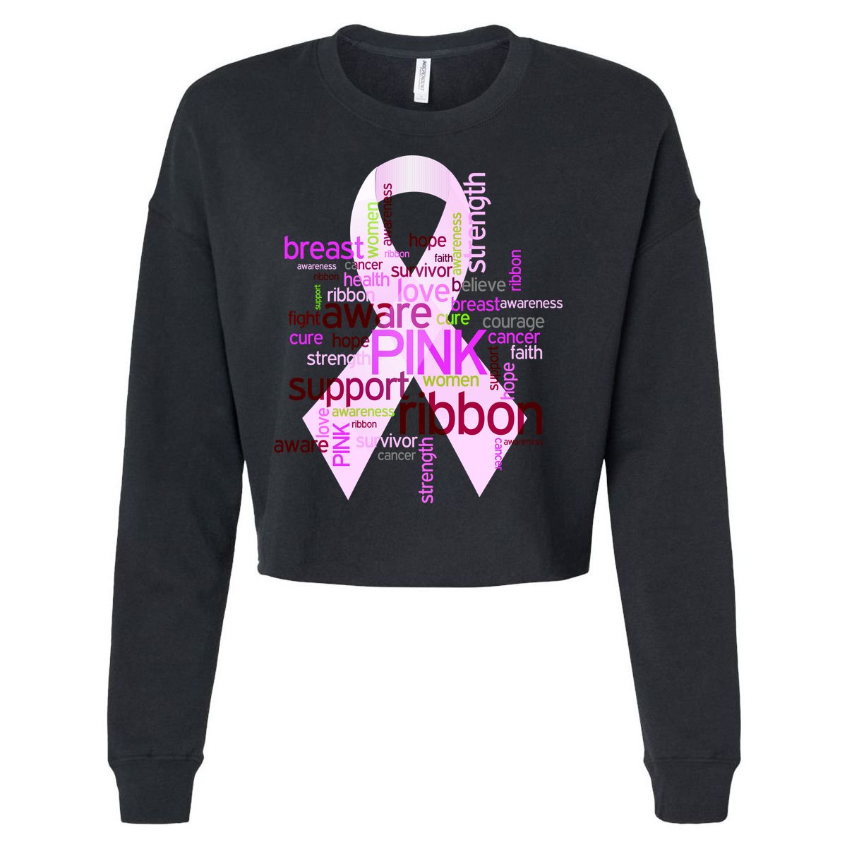 Breast Cancer Awareness Word Mash-Up Cropped Pullover Crew