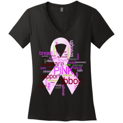 Breast Cancer Awareness Word Mash-Up Women's V-Neck T-Shirt