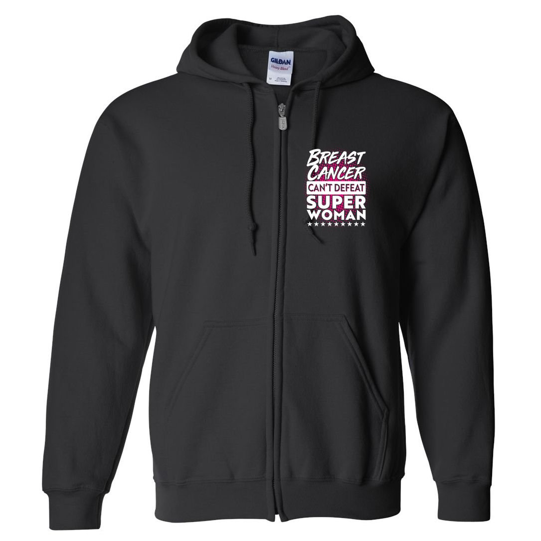 Breast Cancer Can't Defeat Super Woman Full Zip Hoodie