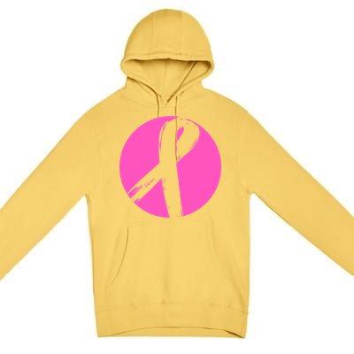 Breast Cancer Circle Ribbon Logo Premium Pullover Hoodie