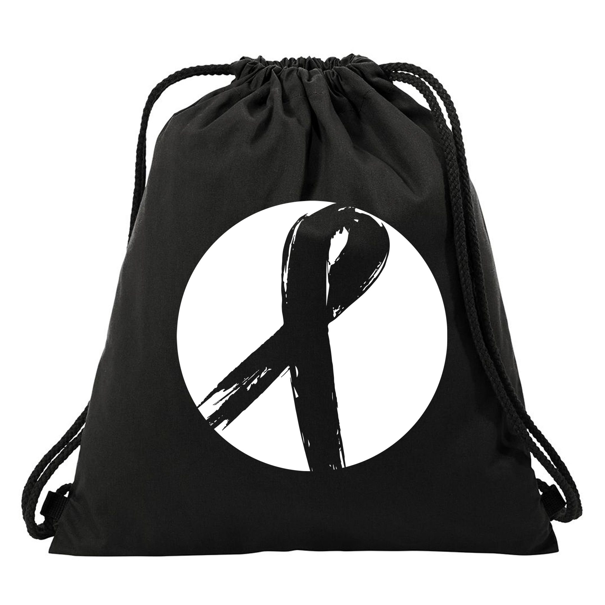 Breast Cancer Circle Ribbon Logo Drawstring Bag